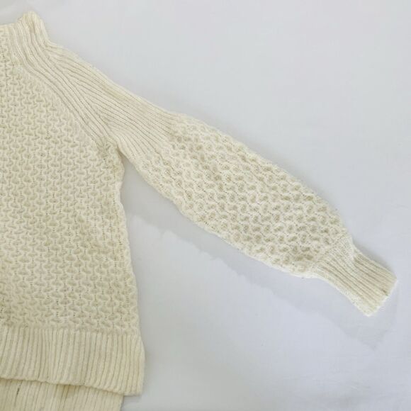 Anthropologie Bia Sweater S Cream Mock Neck Fluffy Cable Chunky Knit Puff Preppy - Picture 14 of 14